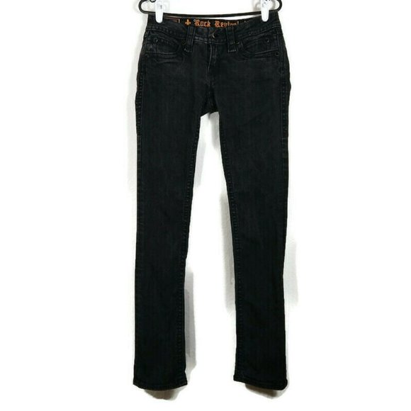 Rock Revival Kate Straight Fleur Style Skinny Jeans Black Tag Size 26 Fit 28X32 - Picture 2 of 12